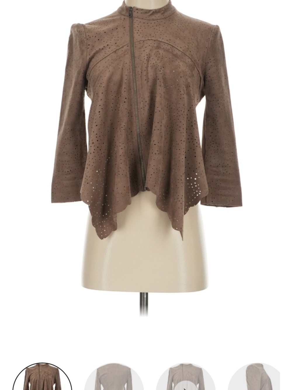 BCBGMaxAzria Taupe Perforated Suede Asymmetrical Zip Jacket